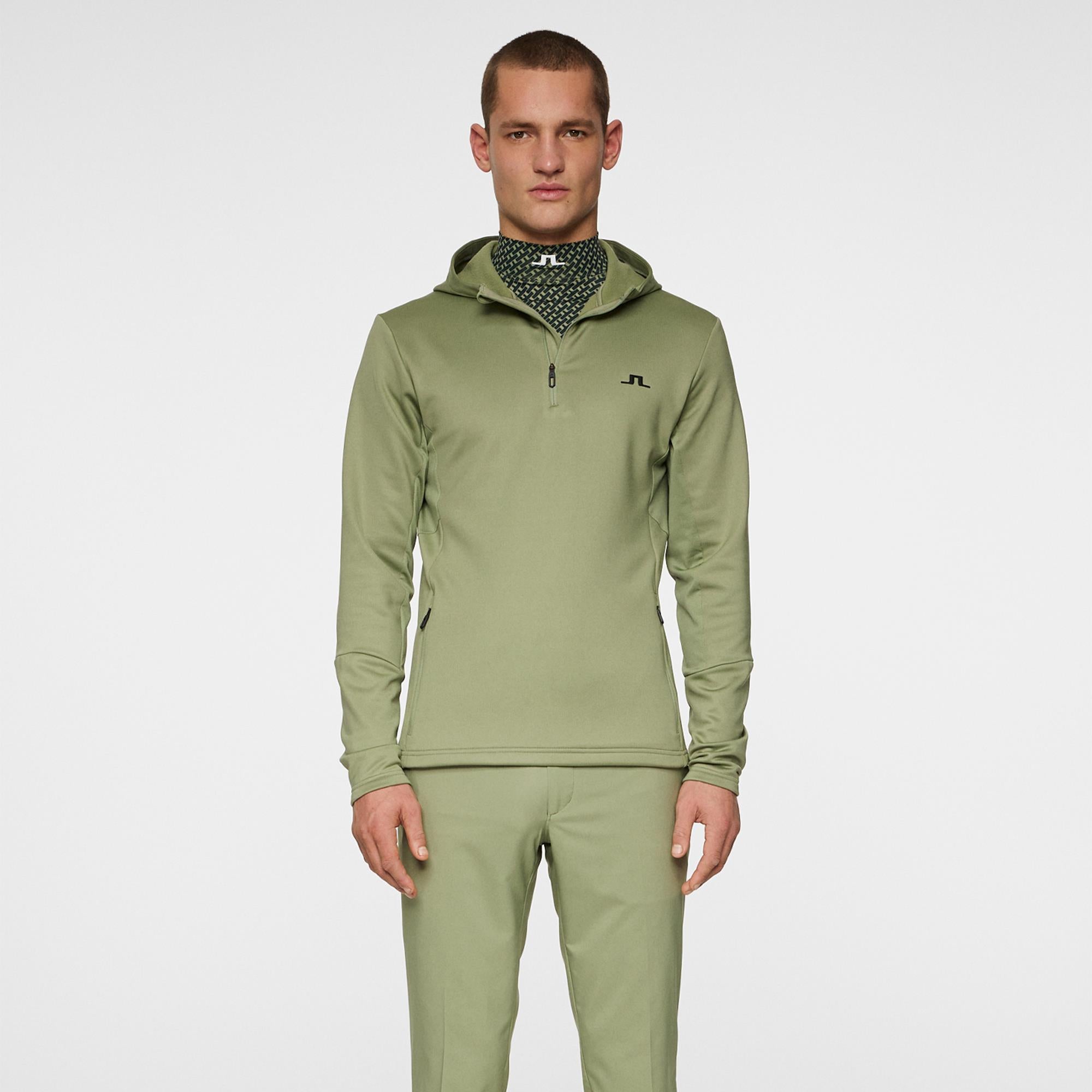 J Lindeberg Aerial Quarter Zip Mens Hoodie Oil Green